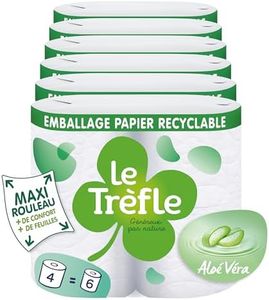 Le Trefle Aloé Véra - Papier toilette - 24 maxi rouleaux = 36 rouleaux classiques – Moelleux triple épaisseur – Lotion Aloé Véra - Emballage papier recyclable – Papier certifié FSC Mixte