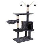 FEANDREA 134 cm Cat Tree Scratcher with big platform cat houses horsetail decorative balls Grey M PCT35G