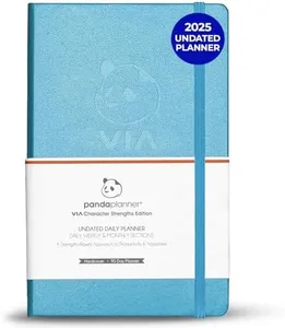 Panda Planner Undated Daily Planner – 3-Month Goal Setting & Productivity Journal – VIA Strength-Based Happiness & Organization Planner – Weekly & Monthly Agenda – 5.75" x 8.25" Hardcover Light Blue