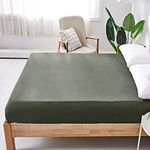 Ecocott Bedding Fitted Sheet - 100% Selected Natural Cotton - Elasticized Deep Pockets, Shrinkage & Fade Resistant - Easy Care (Avocado Green, Queen)