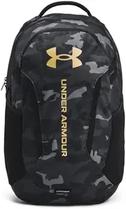 Under Armour Unisex-Adult Hustle 6.0 Backpack, (001) Black/Black/Metallic Gold, One Size Fits Most