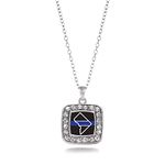 Inspired Silver - District of Columbia Thin Blue Line Charm Necklace for Women - Silver Square Charm 18 Inch Necklace with Cubic Zirconia Jewelry