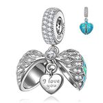 NINAQUEEN "Wings of Angel 925 Sterling Silver Heart Charms Engraved with I Love You Forever, Compatible with Charms Bracelet and Necklace, Jewelry Box included for Gift, Sterling Silver, Cubic