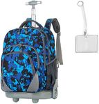 Rolling Backpack 18” for Boys and Girls,30L Volume Compartment for Laptop or Tablet,Concealable Straps, Padded Back Cushion, Bumper Protector at the Bottom, with Wheels Cover Perfect for Travel Blue