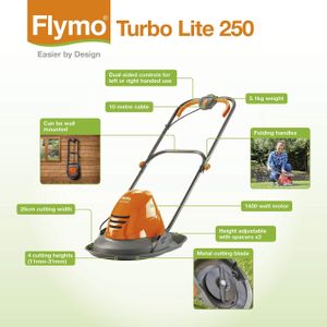 Flymo Turbo Lite 250 Electric Lawn Mower – Lightweight Grass Cutter