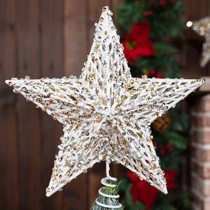 Suixing Christmas Tree Topper 10" Wire Five-Pointed Star Treetop Party Supplies Xmas Decor Home Hotel Office Whitegold