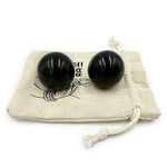 Surtiycrii 1.9 Inch Natural Jade Black Baoding Ball with Carrying Bag Exercise Massage Balls Health Stress Relieve Hand Exercise Baoding Balls