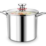 P&P CHEF 10 Quart Stainless Steel Stock Cooking Pot with Lid, 3-Ply Large Stockpot Cookware for Induction Gas Electric Stoves, Visible Cover & Measurement Marks, Non-toxic & Dishwasher Safe