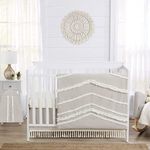 Sweet Jojo Designs Boho Bohemian Baby Boy Girl Nursery Crib Bedding Set - 4 pcs - Solid Taupe Beige Ivory Cream Off White Linen Farmhouse Shabby Chic Designer Modern Minimalist Tufted Tassel Macrame