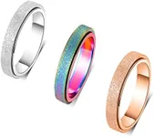OreilleStar Titanium Stainless Steel Anxiety Ring for Women Spinner Ring 3 Colors Pack Anxiety Spinner Rings Fidget Rings 4mm Rose Gold Silver Rainbow Size 7