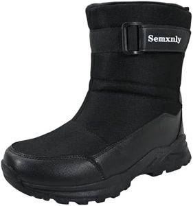 Semxnly Waterproof Men's Snow Boots - Warm Fur Lined Winter Shoes for Men, Slip On Men Mid-Calf Boots Lightweight For Outdoor Hiking Black