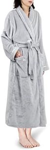 PAVILIA Plush Robe For Women | Light Grey, Fluffy Soft Bathrobe | Luxurious Fuzzy Warm Spa Robe, Cozy Fleece Long Robe | Satin Trim, 2XL/3XL