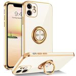 BENTOBEN for iPhone 12 Case, Ring Holder Edge Plating Rotation Kickstand Soft TPU Bumper Women Girls Slim Flexible Anti Slip Shockproof Protective Case for iPhone 12, White