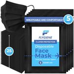 FLYGIENE - Black Disposable Face Masks - 3 Ply Face Disposable Mask for Travel - TSA Approved Disposable Masks - Premium Disposable Face Masks for Safety & Protection- 25 Count (5 Packs of 5)