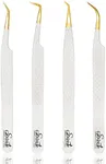 SIVOTE Fiber Tip Lash Tweezers for Eyelash Extensions with Diamond Grip, White, Set of 4 - Precise Tips Japanese Steel for Classic, Volume & Mega Volume Lashes, Anti-Rust - Ideal for Lash Artists