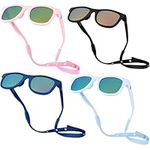 Polarized Baby Sunglasses With Strap - Bundle of 4 Pairs - Sky Blue, Navy Blue, Black and Pink Baby Sunglasses, Multi