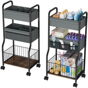 NEYCIL Baby Organizers and Storage, 3-Tier Diaper Caddy Organizer Cart with Lockable Wheels | 4+3 Dividers, Cart for Baby Supplies, Baby Organization for Nursery, Bedroom, Bathroom