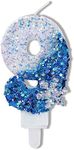 Blue Birthday Candles 9, Blue and White Glitter Birthday Number 9 Candles with Snowflake Party Supplies