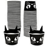 Gift Boutique 50 Count Halloween Treat Snack Cups 10oz Black Cat Face with Ear Spooky Disposable Paper Snack Cup Bowl Dessert Ice Cream Party Supplies