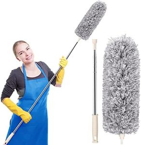 Microfiber Duster for Cleaning with Extension Rod (Stainless Steel) 100 Inch Flexible Extendable Duster for Cleaning Ceiling Fan/Furniture/Keyboard/Cars