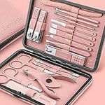 Manicure Set Professional Pedicure Kit Nail Clippers Kit - 18 Pcs Nail Care Tools - Grooming Kit with Luxurious Upgraded Travel Case (Pink)