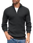 COOFANDY Men's Quarter Zip Jumper Ribbed Turtleneck Jumper Sweater Polo Neck Jumpers Casual Knitted Jumpers Warm Long Sleeve 1/4 Zip Pullover Tops Black L