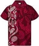 KAMEHAMEHA Funky Hawaiian Shirt, Shortsleeve, Maori Wedding, Maroonred, XL