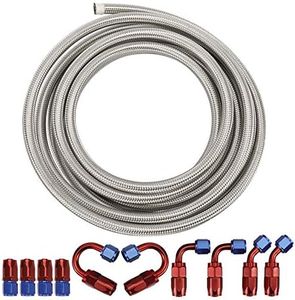 20FT Universal AN-6 3/8" Oil Fuel Line Hose, Stainless Steel Braided Fuel Hose with 10Pcs Swivel Fitting Hose Ends Adapter Kit, Red and Blue