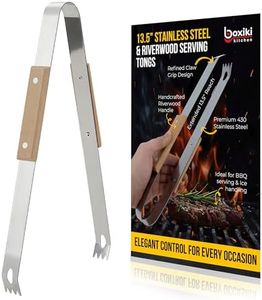 13.5” Stainless Steel Serving Tongs with Wooden Handle - Elegant Design for Ice, BBQ, Salad or Buffet - Durable & Rust-Resistant Kitchen Tongs