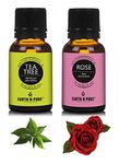 Earth N Pure Rose & Tea tree Essential Oils | Pack Of 2 (15 ml each) | 100% Pure, Undiluted, Natural And Therapeutic Grade - Perfect for Aromatherapy, Skin Therapy & More