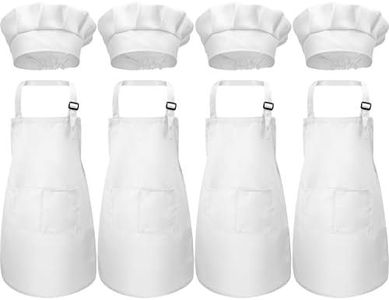 Chengu 8 Pieces Kids Apron and Chef Hat Set, Boys Girls Adjustable Cotton Child Aprons with 2 Pockets Kitchen Bib Aprons for Kitchen Cooking Baking Wear Medium Color 4