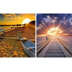 HORPKUN 2 Pack 5D Diamond Painting Kits, Full Drill Diamond Sun Picture Art Kits, DIY Kids Adults Crystal Art Kits for Home Wall Decor 40x30cm, Sunrise and Sunset