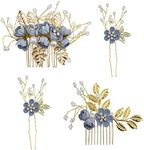 ECSiNG Set de 4pcs Épingles à Cheveux de Mariage Peigne de Perle Fleur Cheveux Mariée Accessoires Peignes à Cheveux pour Mariage Fiançailles Anniversaire Fête Bleu