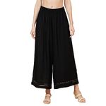 Globus Women Black Solid Ethnic Wide Leg Palazzo with Lace at Hem-3638111003