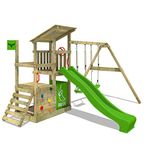 FATMOOSE Wooden Climbing Frame FruityForest Fun XXL with Swing Set & Apple Green Slide, Outdoor Kids Playhouse with Sandpit, Climbing Ladder & Play-Accessories for The Garden