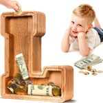 SummiDate Wooden Letter Piggy Bank| Piggy Bank for Boys Girls Toddler| Alphabet E Money Bank| Coin Bank Birthday Gift for Kids|Children's Gift (L)