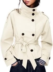 Maohao Women's Cropped Trench Coat Double Breasted Short Jacket High Collar Fall Winter Coats Trendy Outfit with Belt(Beige,L)
