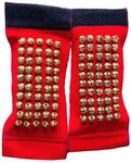 Ghungroo World Brass 5 Line Ankle Bells Velvet Velcro Pad for Classical Bharatanatyam Kathak Dance with Adjustable Velcro - (Red Velvet velro 2 CM)