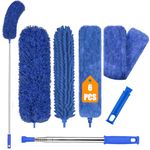 Extendable Feather Duster, 6PCS Microfiber Duster Cleaning Kit with Telescoping Extension Pole 100 Inch, Reusable Bendable Dusters, Washable Lightweight Dusters for Cleaning Cobwebs Ceilings Fans