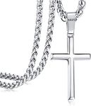Adramata Silver Cross Necklace for Women Men 925 Sterling Silver Cross Pendant Necklace Stainless Steel Chain Cross Necklace Crucifix Necklace Silver Chain Cross Necklace Men Women