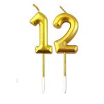 AR Giftzadda 12 Number Golden Chrome Candle Cake Topper for 12th Birthday/Anniversary Party Celebrations (12 Number Gold Chrome Candle)