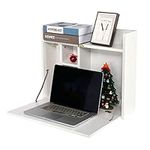 YOURLITE Wall Mounted Table, Multifunctional Fold Down Wall Mounted Laptop Computer Desk with Space Saving Storage Compartments for Home, Office, Study, White