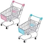 Yeelua Mini Shopping Trolley, Shopping Cart, 2PCS Mini Trolley, Cute Shopping Cart, Miniature Shopping Cart, Kids Trolley, Mini Storage Baskets for Doll Desktop Decor Make Up Holder (Random Colour)