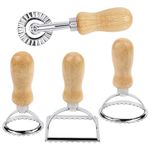 KEYIDO® 4 PCS Ravioli Stamp Maker Cutter, Square Round Ravioli Cutter, Pasta Cutter Wheel with Wooden Handle & Fluted Edge, Pasta Press Tools for Kitchen