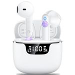 Wireless Earbuds,Wireless Headphones Bluetooth 5.3 Headphones in Ear with 4 ENC Mic Mini Ear buds HiFi Stereo LED Display Wireless Earphones 42H Playtime Earphones Touch Control IP7 Waterproof White