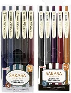 Zebra Sarasa Clip 0.5 Retractable Gel Ink Pen, Rubber Grip, 0.5 mm, Vintage Colors, 10 Color Bundle (JJ15-5C-VI2+JJ15-5C-VI2)