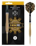 Harrows V-Wing 90% Tungsten Steel Tip Darts Set. Available in 21g, 23g, & 25g - Includes Curved 'V-Wing' barrel, Midi Supergrip Carbon shafts & New Anniversary 100 Micron Flights (21, Grams)