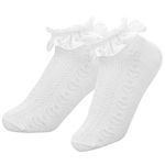 WLLHYF Women Frilly Socks, Ankle Socks Soft White Ruffle Socks Fashion Ladies Princess Lace Socks Cotton Cute Socks for Women (Satin Edge, Cotton)