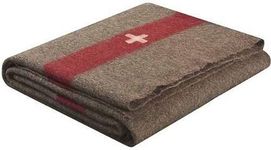 NWF Swiss Army Blanket Wool Chestnut Brown with White Cross and Red Stripe (70x80) inches