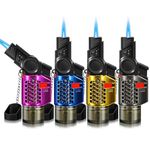 WANBRO 4 Pack of Torch Lighter, 30° & 45° Rotatable Windproof Jet Flame, with Safety Lock, Butane Gas Refillable Mini Jet Torch Lighters for Candle, Grill, Firework (NO Gas)